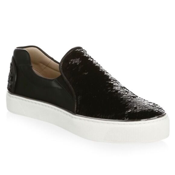 Stuart Weitzman Sequin Slip-On Leather Loafer Sneakers - Picture 1 of 9